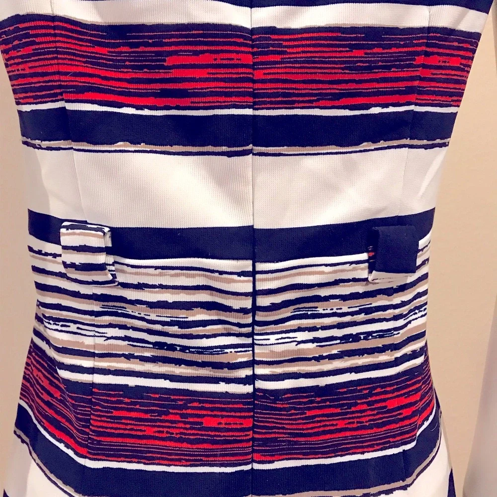 ILE Sheath Dress Size 8 Small Sleeveless Multi Color Stripe Stretch Zip Back - Picture 10 of 11